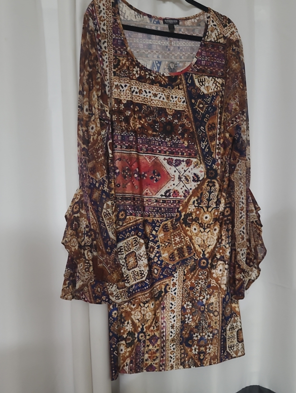 Boho Patchwork Long Sleeve Dress in Brown and Rust